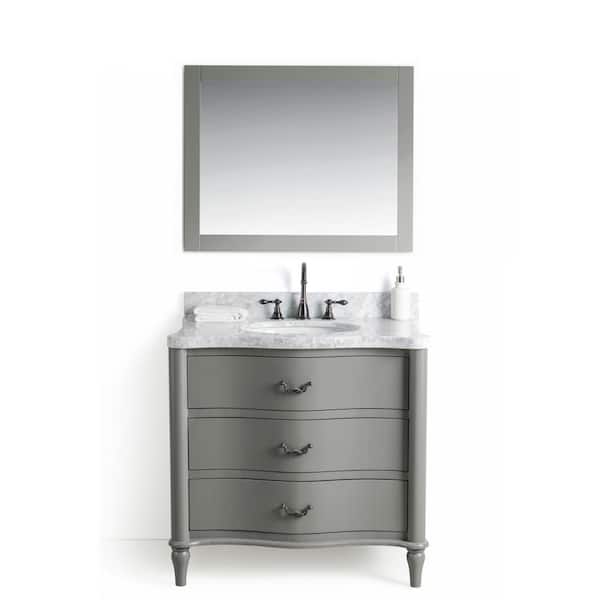 Legion Furniture 36 in. W x 22 in. D Vanity in Gray with Cararra Marble Vanity Top in White and Gray with White Basin and Mirror