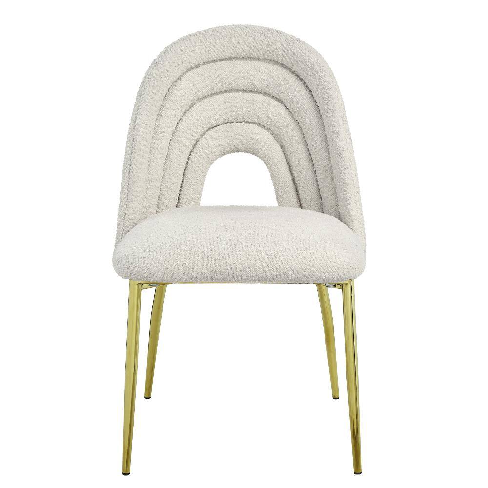 White Upholstered Side Chair with Gold Metal Legs, Set of 2