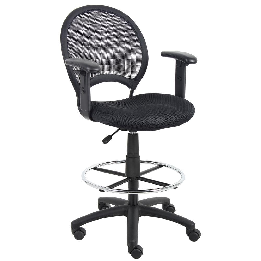 BOSS Office Products Black Mesh Drafting Stool with Adjustable Arms B16216  - The Home Depot