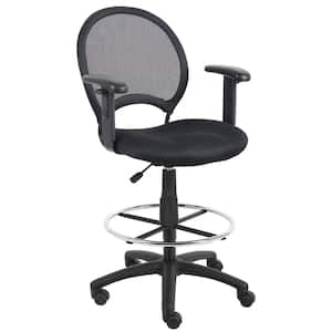 Black Mesh Drafting Stool with Adjustable Arms