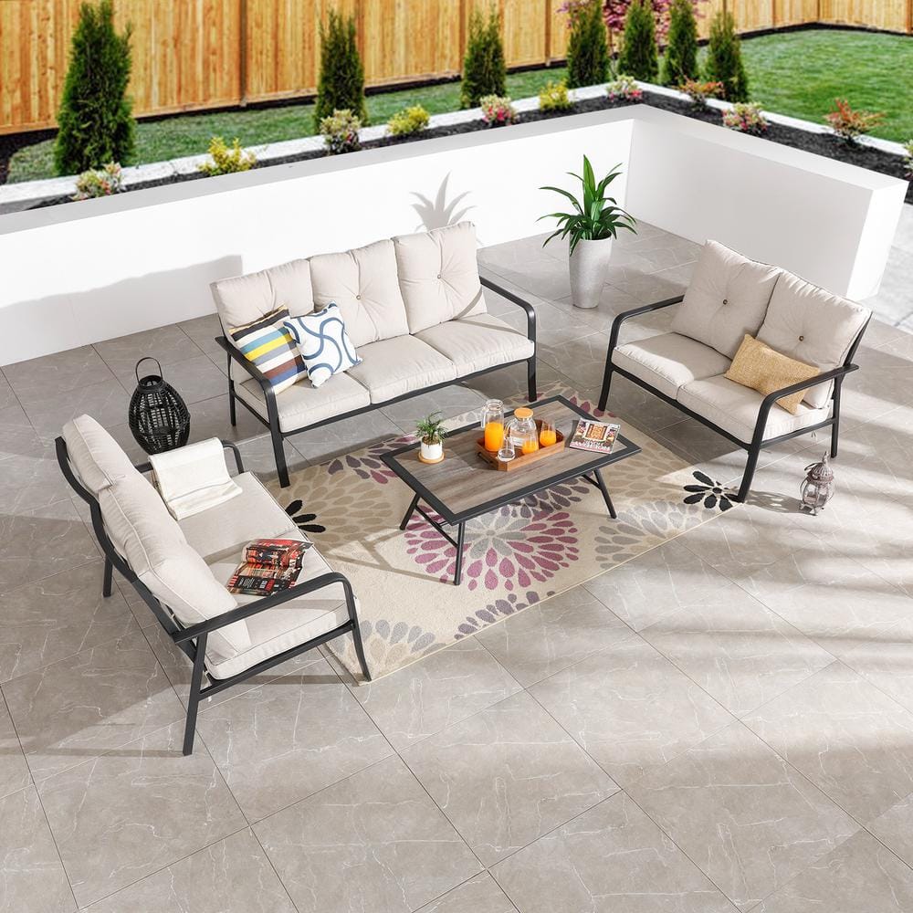 Patio Festival 4Piece Metal Outdoor Patio Conversation Set with Beige