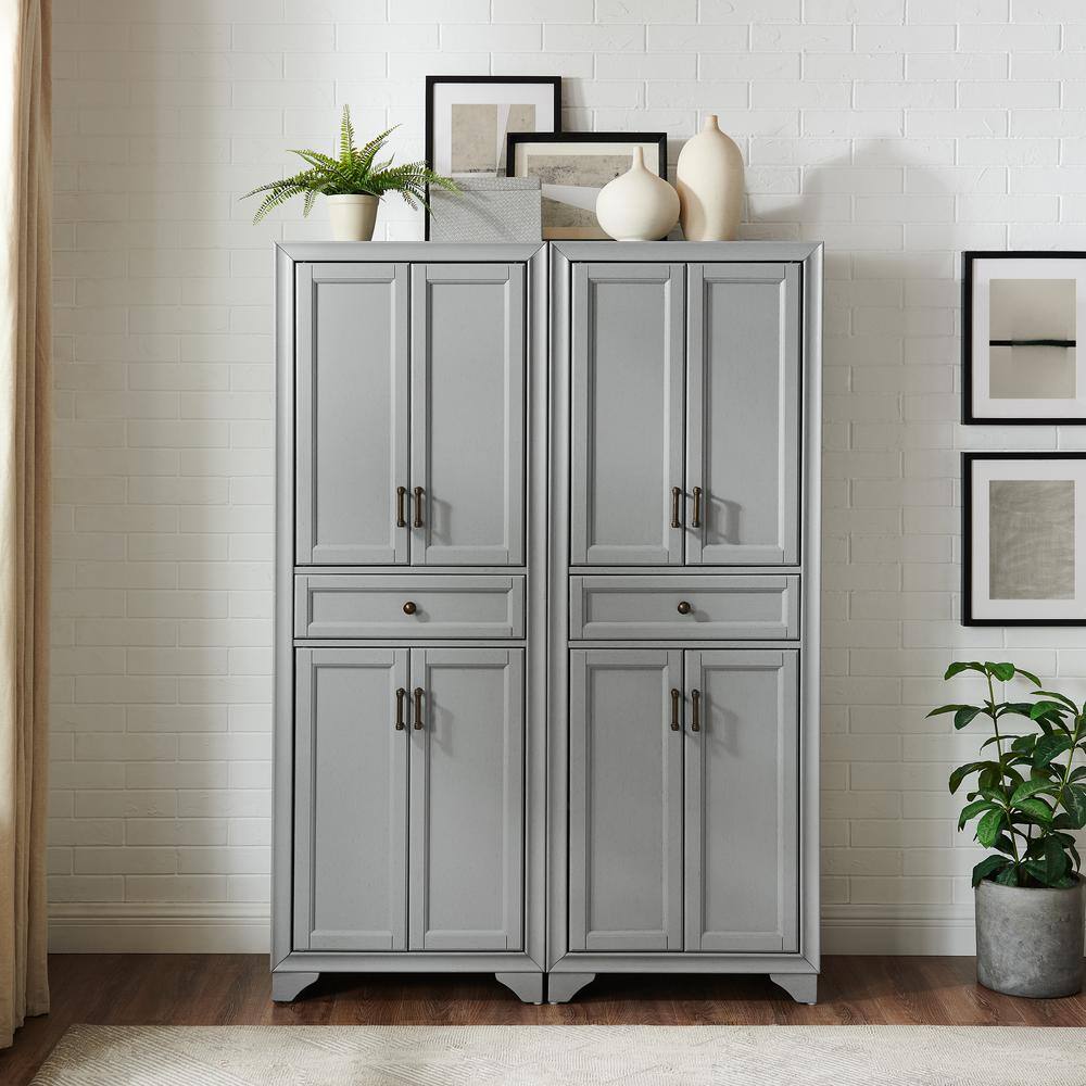 Distressed Gray 2-Piece Traditional Pantry Set with Metal Hardware