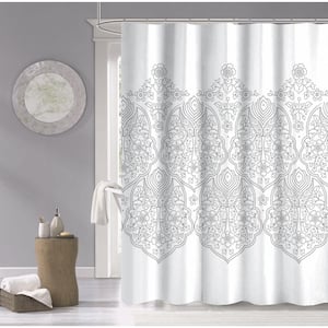 Silver 70 in. x 72 in. Palace Metallic 100% Cotton Shower Curtain
