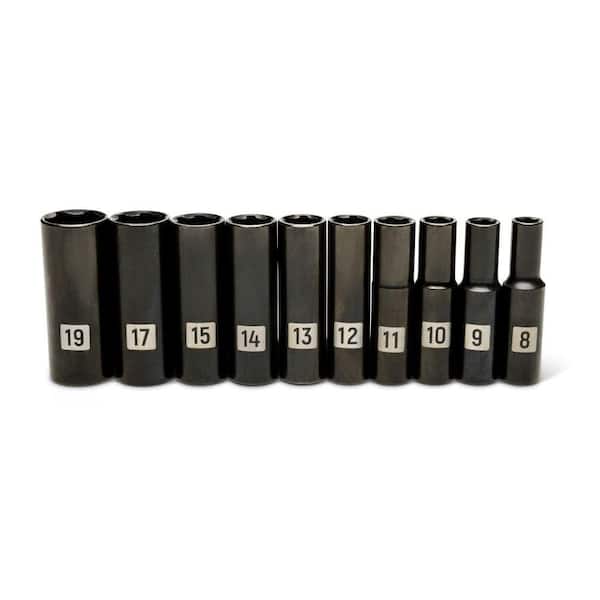 Bite 3/8 in. Drive Metric Deep 6 Point Impact Socket Set (10-Piece)