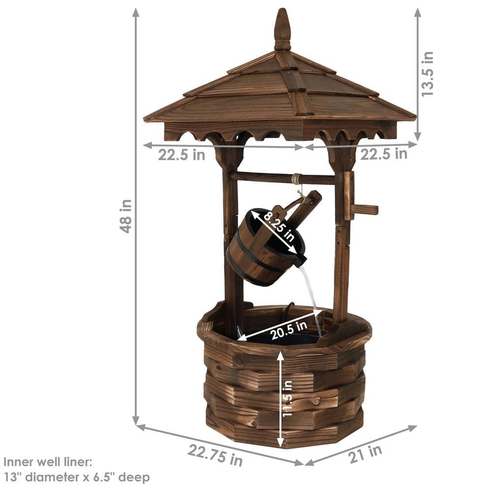 48" Brown Fir Wood Rustic Wishing Well Outdoor Fountain