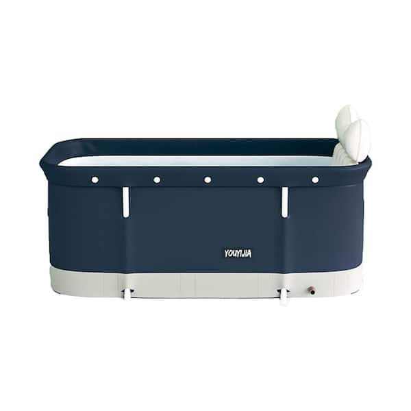 Extra Large 47.2 in. x 21.7 in. Portable Plastic Soaking Bathtub with Right Drain in Minimalist Style