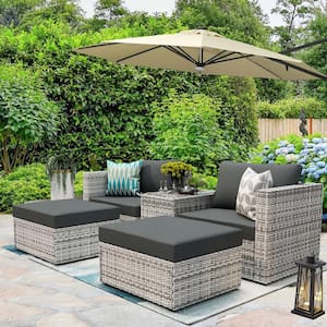 5-Piece PE Wicker Outdoor Sectional Sofa Set with Gray Cushions, Free Combination according to your preferences