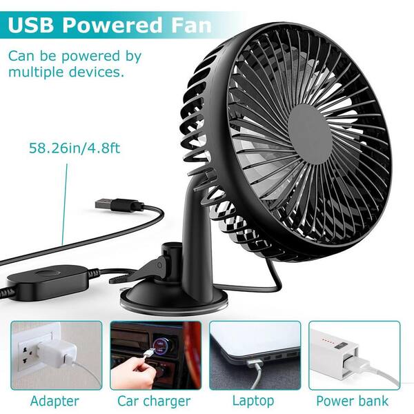 Adrinfly 360 Rotatable Portable USB Powered 5 in. 3 fan