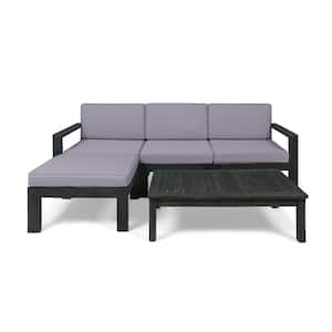 Santa Ana Wire Brushed Dark Grey 5-Piece Wood Outdoor Patio Conversation Sectional Seating Set with Dark Grey Cushions