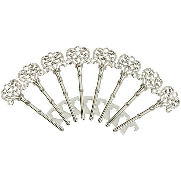 100 PCS Silver Zinc Bottle Opener Wedding Gifts for Guest Vintage Skeleton Key Opener with Escort Tag Cards and Chains