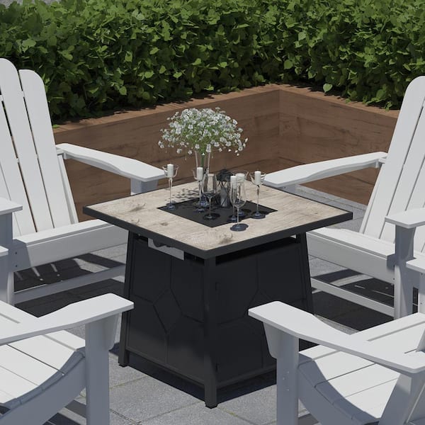 CASAINC 28-inch Steel Propane Gas Fire Pit Table 40,000 BTU Square Gas Firepits with Lid and Lava Rock in Gray