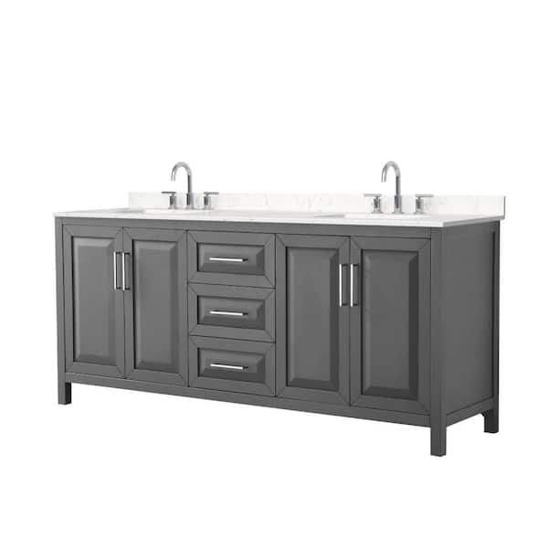 Daria 80 in. Double Freestanding Dark Gray Bath Vanity with Carrara Cultured Marble Top