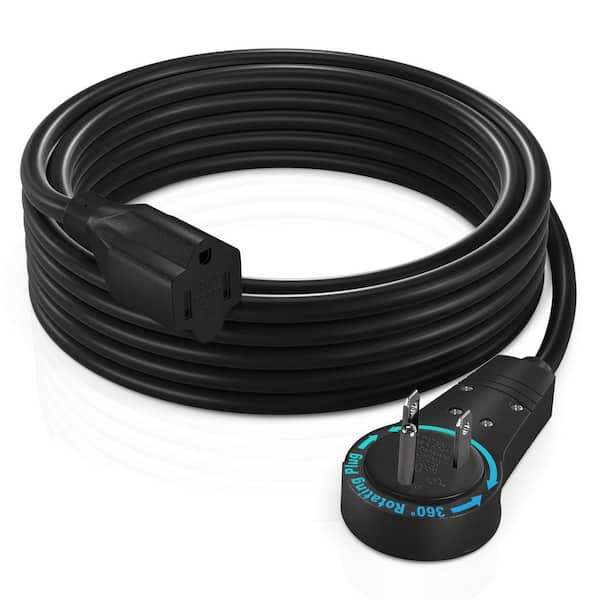 MAXIMM 10 ft. 16/3 Light Duty Indoor Extension Cord with 360-Degree Rotating Flat Plug 13 Amp, Black