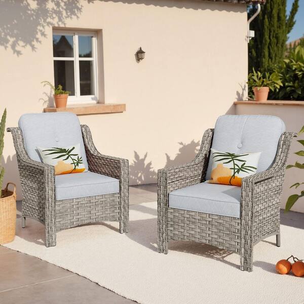 Eureka Gray Modern Wicker Outdoor Lounge Chair Seating Set with Light Gray Cushions (2-Pack)