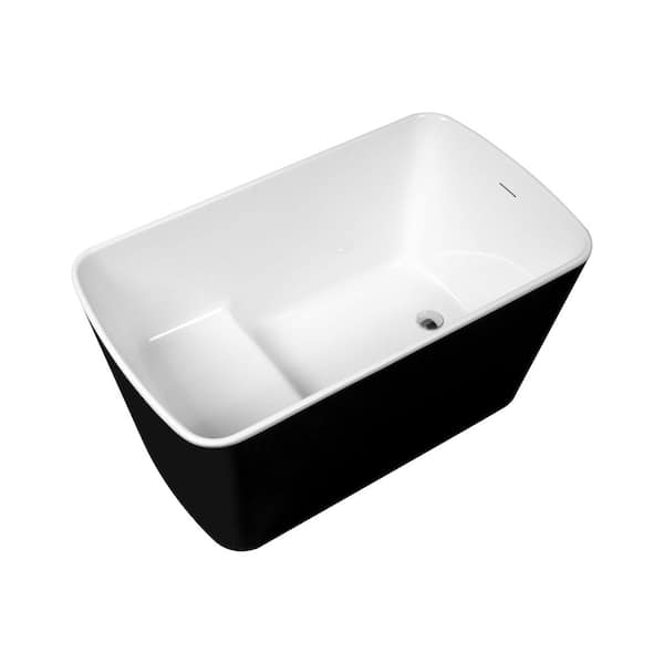 49.00 in. x 27.95 in. Flat Bottom Acrylic Freestanding Square-Shape Japanese Soaking Bathtub with Right Drain in Black