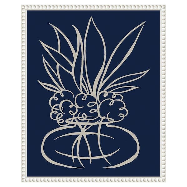 Amanti Art "Line Leaves In Vase On Navy II" by Elizabeth Medley 1-Piece Floater Frame Giclee Home Canvas Art Print 20 in. x 16 in.
