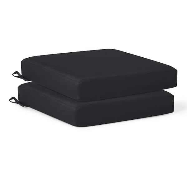 WESTIN OUTDOOR FadingFree (Set of 2) 20 in. x 19.5 in. x 4 in. Outdoor Patio Thick Square Lounge Chair Seat Cushions with Ties in Black
