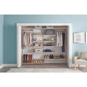 Genevieve 8 ft. Birch Adjustable Closet Organizer Long Hanging Rod with 10 Shelves and Shoe Rack