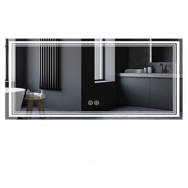JimsMaison 60 in. W x 24 in. H Large Rectangular Frameless Anti-Fog Wall Mounted Bathroom Vanity Mirror in Silver