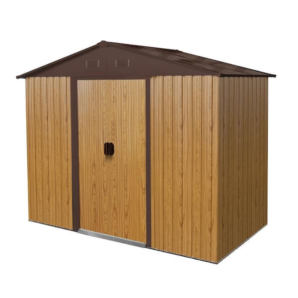 7.74 ft. W x 4.3 ft. D Brown Metal Shed with Sliding Door and foundation (33.28 sq. ft.)