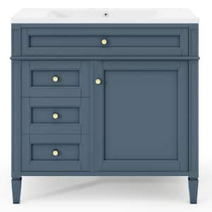 36 in. W Freestanding Bath Vanity in Light Blue with White Cultured Marble Top