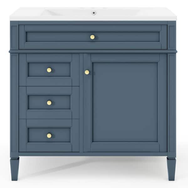 Unbranded 36 in. W Freestanding Bath Vanity in Light Blue with White Cultured Marble Top