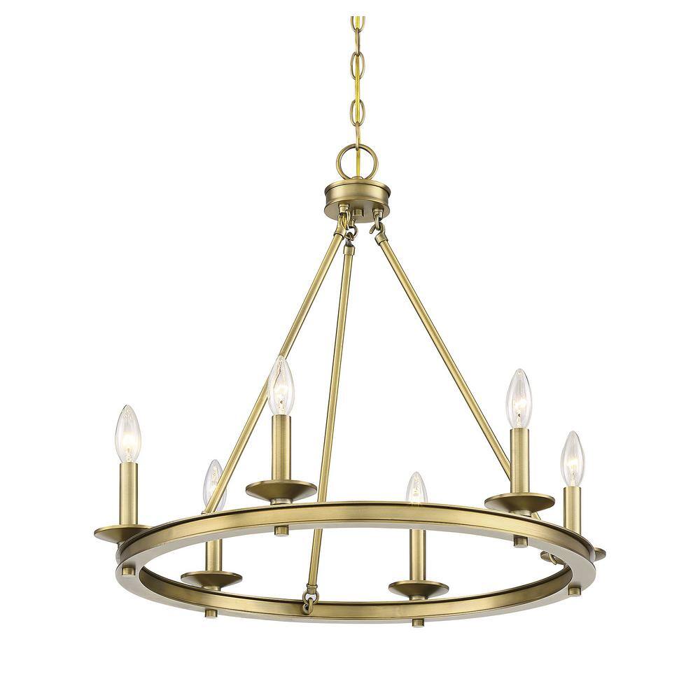 Warm Brass Farmhouse Flair 6-Light Open Hoop Chandelier