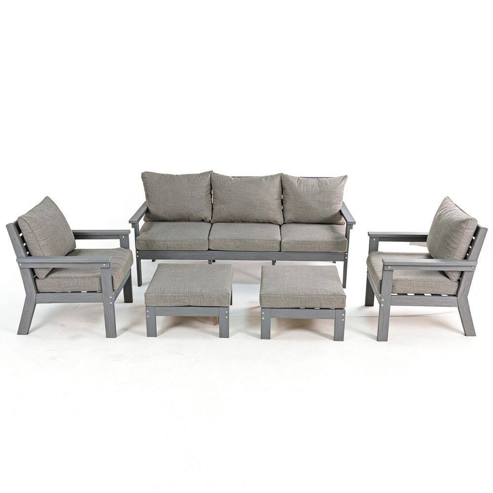 5-Piece Gray HIPS Plastic Outdoor Patio Conversation Set with Linen Gray Cushions price history on PriceWatchPro
