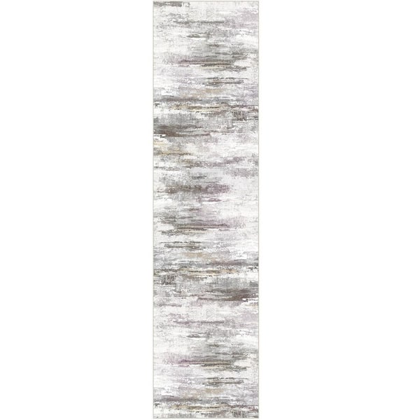 Tornado Gray/Brown 2 ft. x 8 ft. Washable Modern Abstract Runner Rug