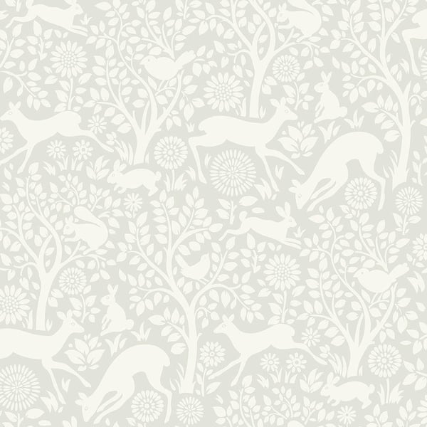 Chesapeake Anahi Light Grey Forest Fauna Light Grey Paper Strippable Roll (Covers 56.4 sq. ft.)