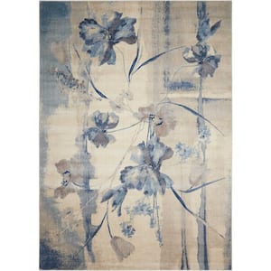 Somerset Ivory/Blue 10 ft. x 13 ft. Floral Contemporary Area Rug