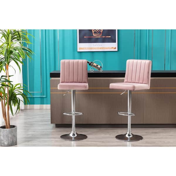 Best Master Furniture Yucca 38.5 in. H-46.5 in. H Pink Adjustable Velvet Swivel Bar Stools (Set of 2)