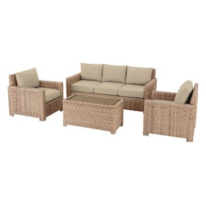 Laguna Point 4-Piece Natural Tan Wicker Outdoor Patio Conversation Seating Set with CushionGuard Putty Tan Cushions