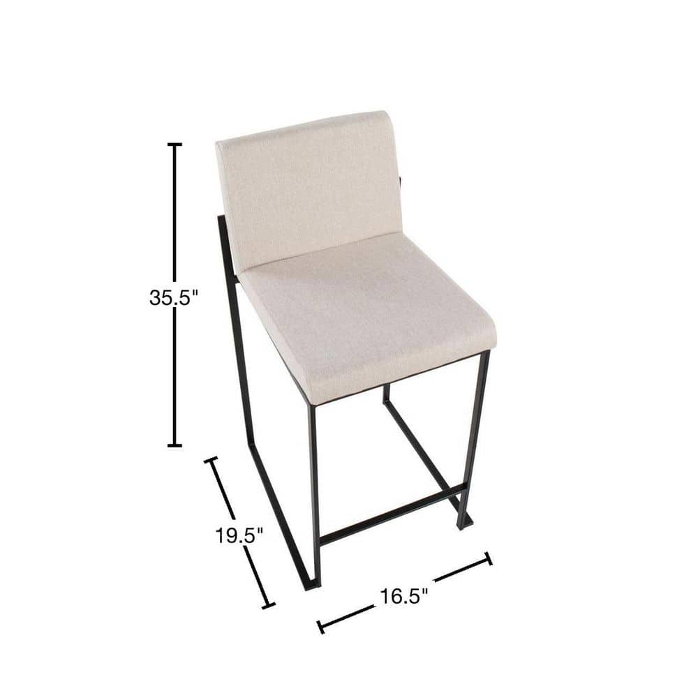 Set of 2 Beige Fabric and Black Steel High Back Counter Stools