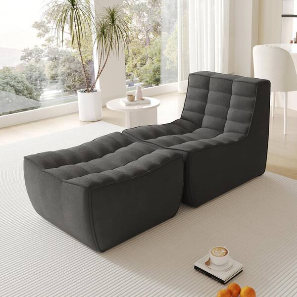 J&E Home Black Linen Polyester Recliner Modular Lazy Sofa