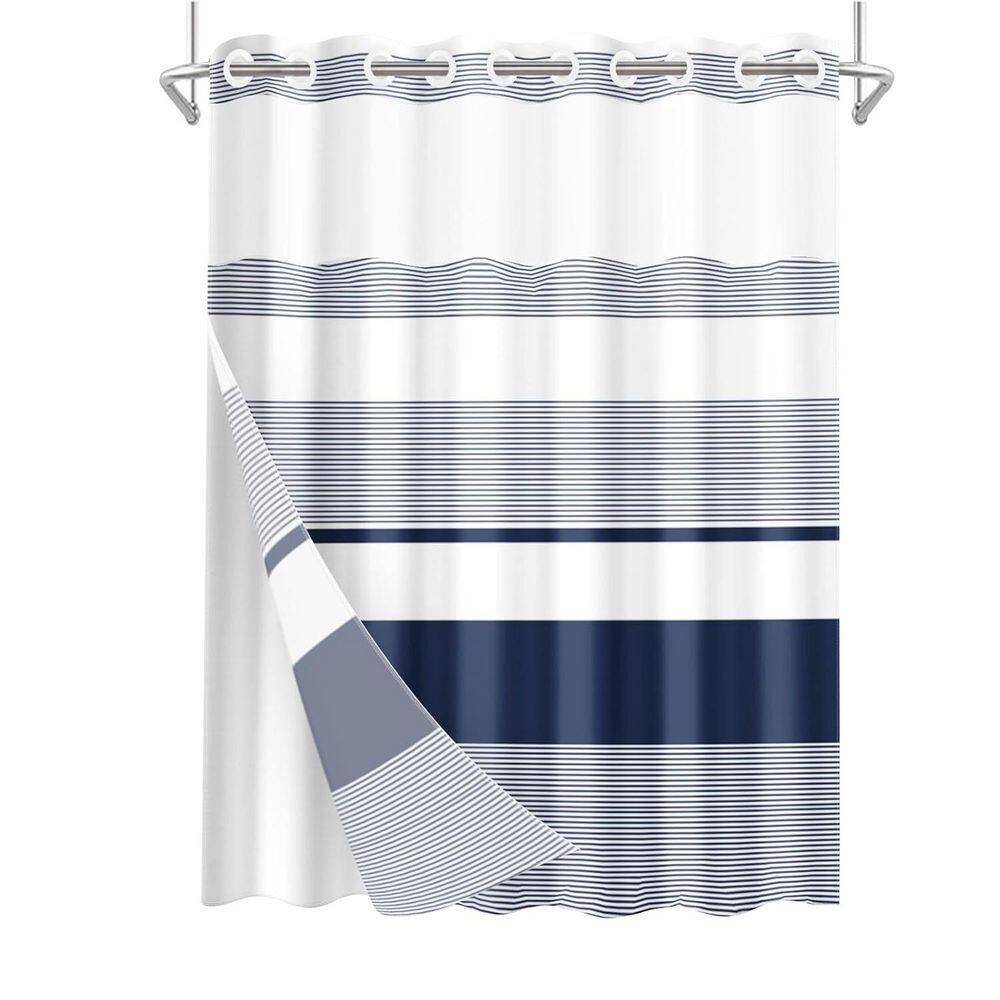 No Hook Boho Striped Modern Shower Curtain with Snap in Fabric Liner Set Fabric See Through Top Window Navy 71x74 Inch price history on PriceWatchPro