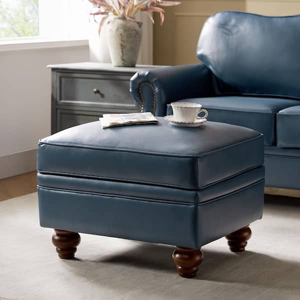 JAYDEN CREATION Adrian Navy 27 in. W Transitional Lift-Up Top Leather Ottoman
