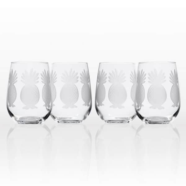 Rolf Glass Pineapple 17 oz. Clear Stemless Wine Glass (Set of 4)