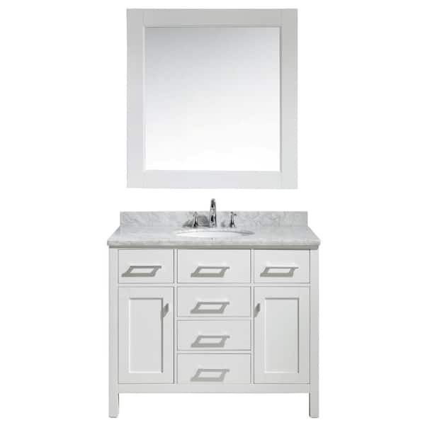 Design Element London 42 in. W x 22 in. D x 35.5 in. H Vanity in White Marble Vanity Top in Carrara White, with Basin and Mirror