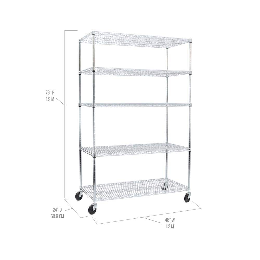 UltraDurable 5-Tier Chrome Steel Wire Shelving, 48" x 24" x 72"
