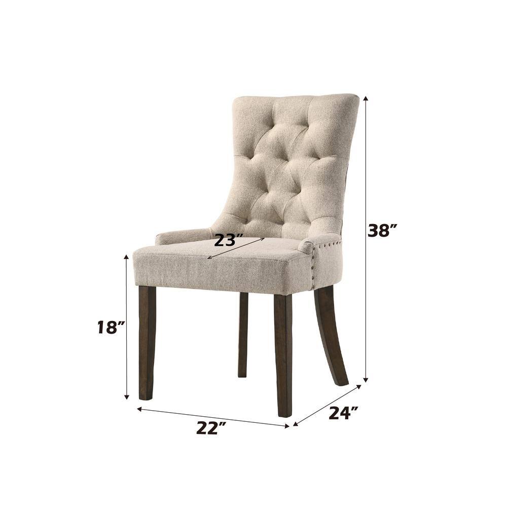 Beige Upholstered Side Chair with Salvaged Oak Legs