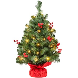 2 ft. Tabletop Christmas Tree with 35 LED Lights and Stable Cement Base