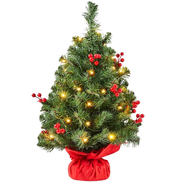 Yaheetech 2 ft. Tabletop Christmas Tree with 35 LED Lights and Stable Cement Base
