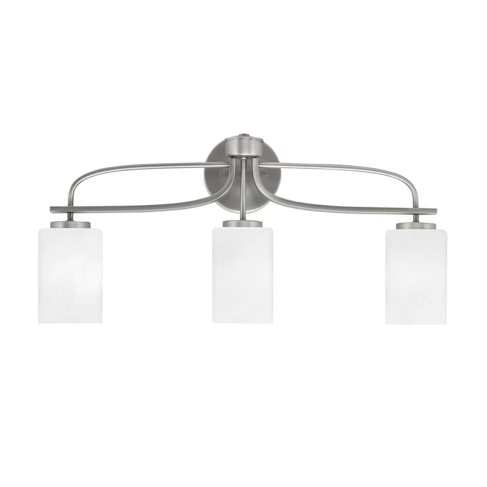 Olympia 25.5 in. 3-Light Graphite Vanity Light White Marble Glass Shade
