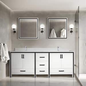 Ziva 84 in W x 22 in D White Double Bath Vanity, White Quartz Top, Faucet Set and 34 in Mirrors