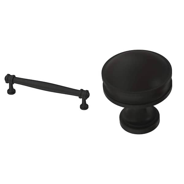 Charmaine 5-1/16 in. (128 mm) Drawer Pull and 1-1/8 in. (28 mm) Cabinet Knob, Matte Black