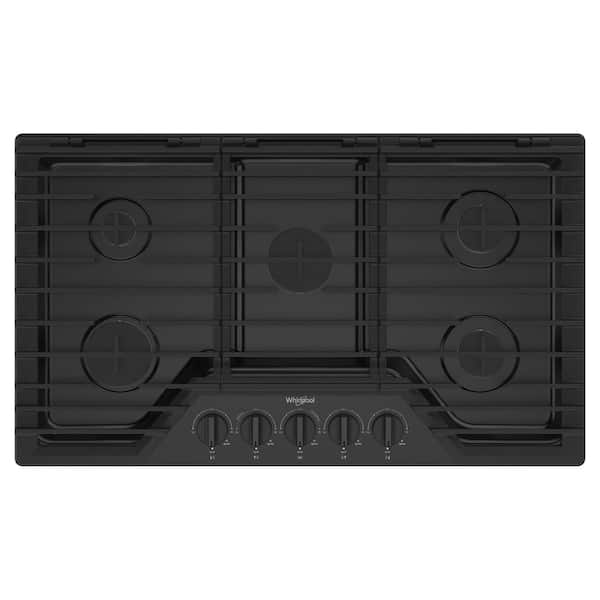 Whirlpool 36 in. 5-Burners Recessed Gas Cooktop in Black with SpeedHeat Burner