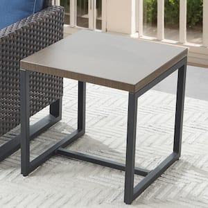 U-Weave Brown Square Metal Outdoor Side Table with Steel Wood-Grain Top