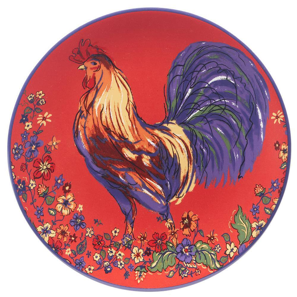 Vibrant Red Ceramic Rooster 9" Salad/Dessert Plates Set
