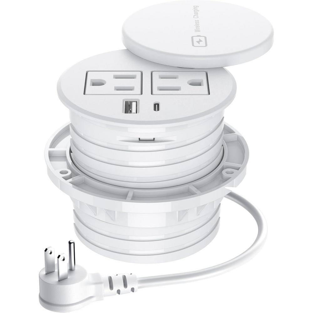 6 ft. Recessed Flush Mount Countertop Outlet with 15-Watt Wireless Charging, 2-Outlets, 1 USB-A, 1 USB-C Ports in White price history on PriceWatchPro